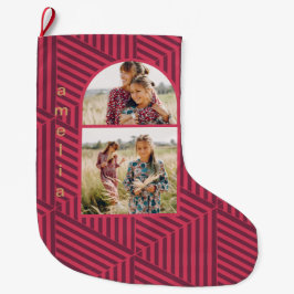 Boho Geometric Two Photo och Namn Stor Julstrumpa