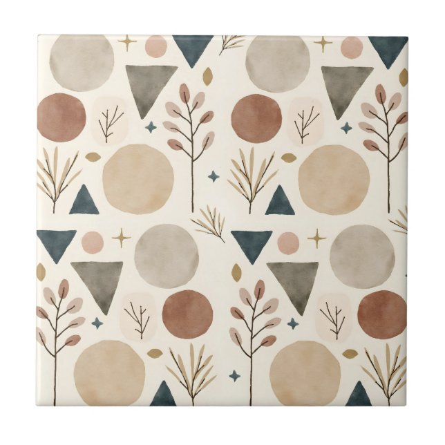 Boho Geometrisk Botanisk Mönsterdesign 385 Kakelplatta (Framsidan)