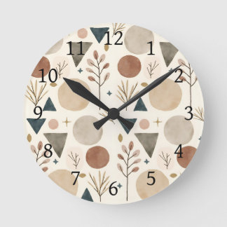 Boho Geometrisk Botanisk Mönsterdesign 385 Rund Klocka