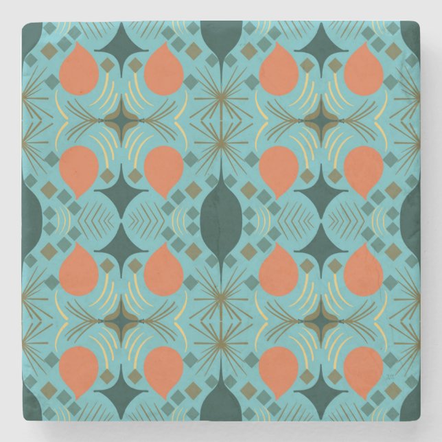Boho Geometrisk Diamant Turkos Stenunderlägg (Framsidan)