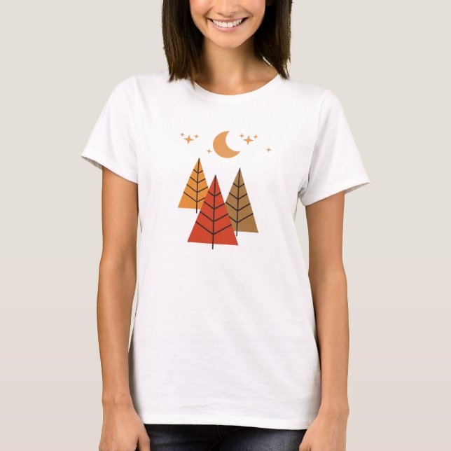 Boho Geometrisk Skog – Minimalistiska Tallar T Shirt (Framsida)