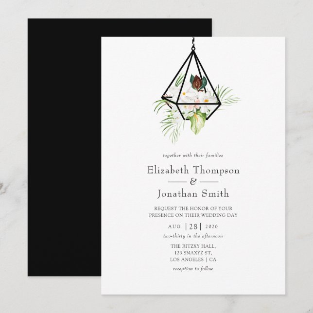 Boho Geometrisk Terrarium Blommig Bröllop Inbjudningar (Fram/baksida)