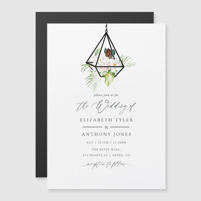 Boho Geometrisk Terrarium Blommig Bröllop Magnetisk Inbjudningskort (Fram/baksida)
