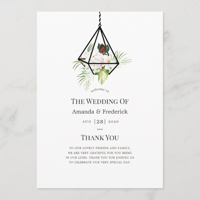 Boho Geometrisk Terrarium Blommig Bröllop Program (Framsida)
