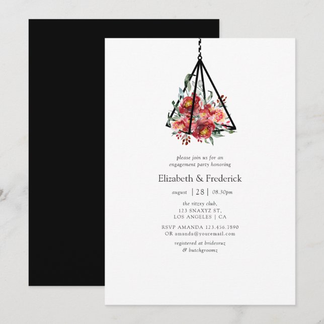 Boho Geometrisk Terrarium Blommig Förlovningsfest Inbjudningar (Fram/baksida)
