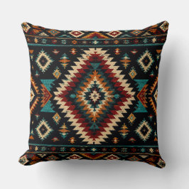 Boho Geometrisk Textilmönster – Rustik Teal & Rost Kudde