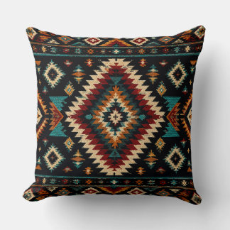 Boho Geometrisk Textilmönster – Rustik Teal & Rost Kudde