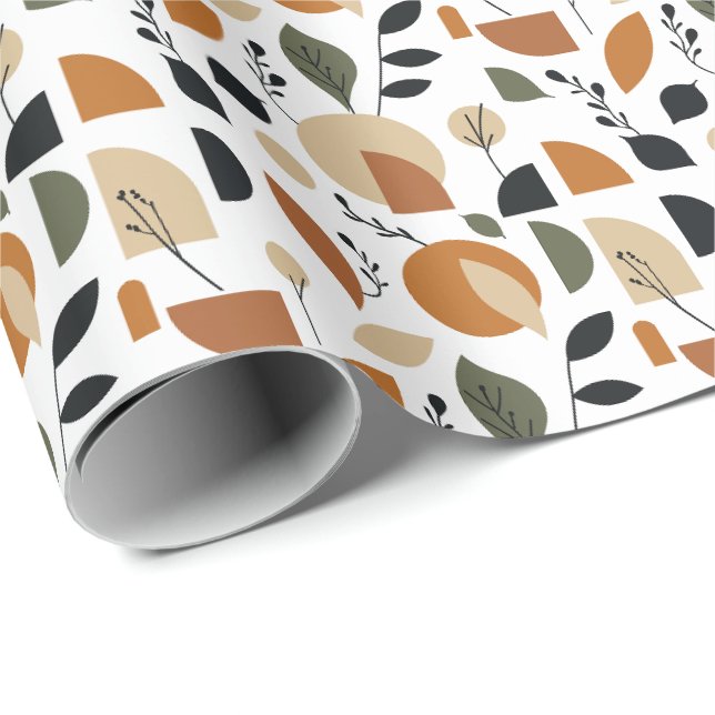 Boho Geometriskt Bladmönster Presentpapper (Rullad Hörn)