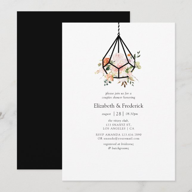 Boho Geometriskt Terrarium Blommig Par Bröllopsdus Inbjudningar (Fram/baksida)