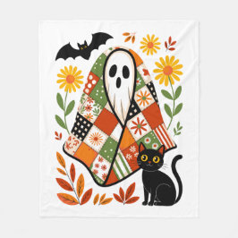 Boho Ghost and Black Cat Cottagecore Halloween Fleecefilt