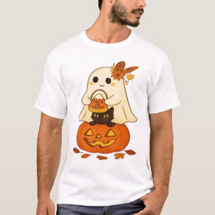 Boho Ghost & Black Cat � Bus eller godis på en pum T Shirt