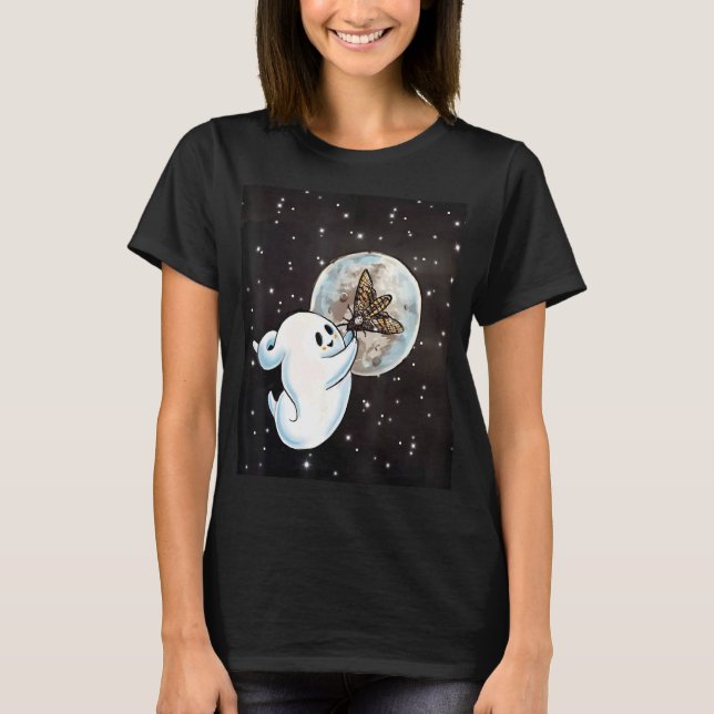 Boho Ghost Witchy Luna Moth Retro Måne Wiccan Hall T Shirt (Framsida)