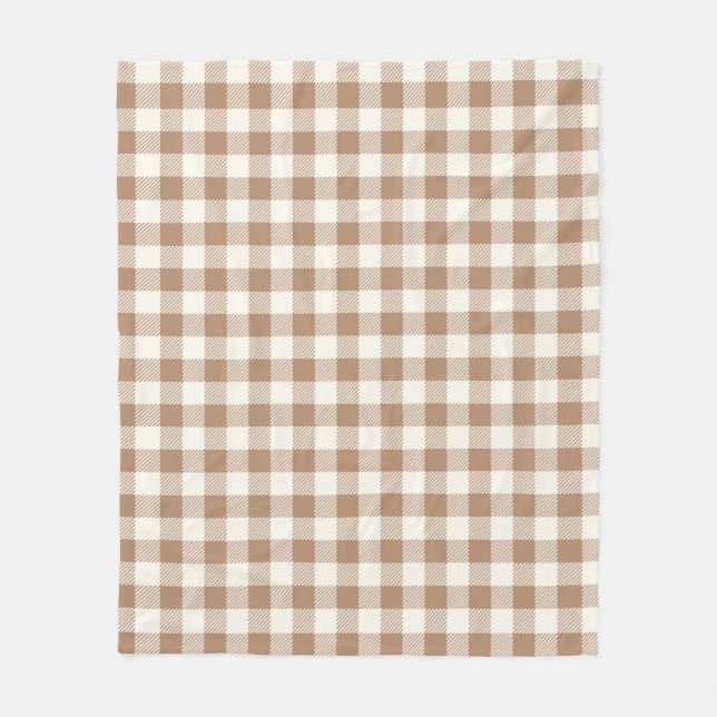 Boho Gingham Mönster Randigt Rutigt Tan Brun Fleecefilt (Framsidan)