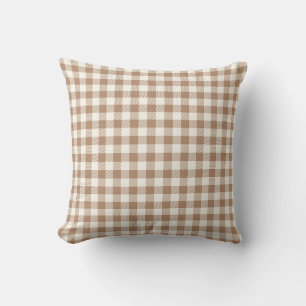 Boho Gingham Mönster Randigt Rutigt Tan Brun Kudde