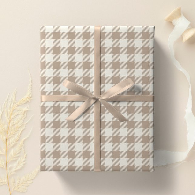 Boho Gingham Pattern Plaid Checkered Neutral Presentpapper (Skapare uppladdad)