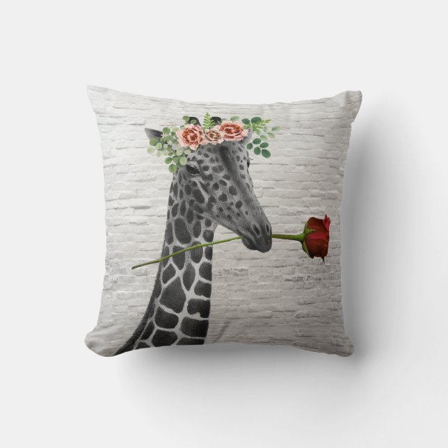Boho Giraff Rosa Alla Hjärtans Dag Kudde (Framsida)