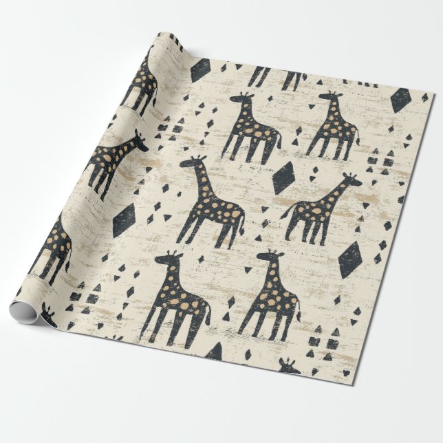 Boho Giraffd Tribalmönster Presentpapper (Utrullad)