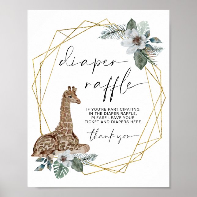 Boho Giraffe Baby Shower Diaper Raffle Sign Poster (Framsidan)
