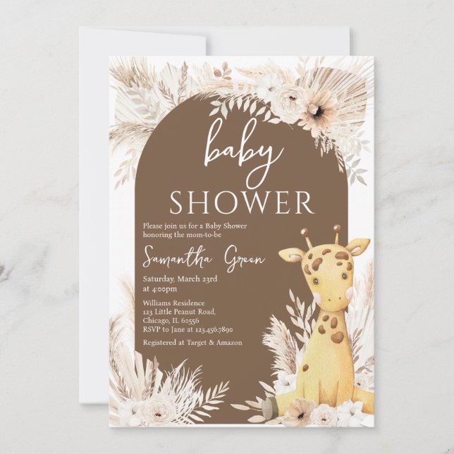 Boho Giraffe Baby Shower Inbjudningar (Framsida)