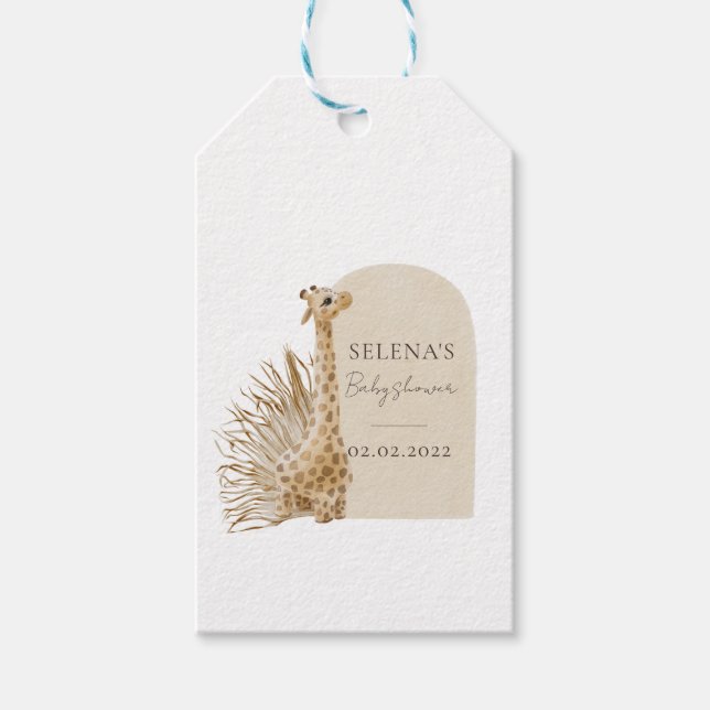 Boho Giraffe Baby Shower Presentetikett (Framsidan)
