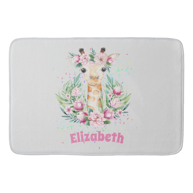 Boho Giraffe Flowers Named Girls, Tonåringars Gift Badrumsmatta (Framsidan)