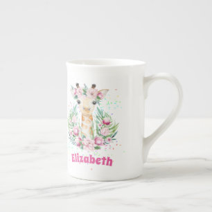 Boho Giraffe Flowers Named Girls, Tonåringars Gift Benporslin Mugg