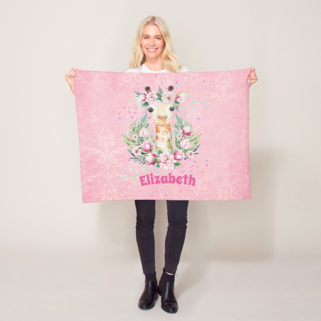 Boho Giraffe Flowers Named Girls, Tonåringars Gift Fleecefilt (På plats)
