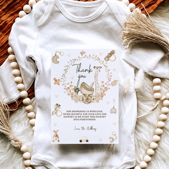 Boho Giraffe & Leksak Gender Neutral Baby Shower Tack Kort (Skapare uppladdad)