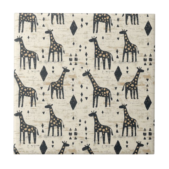 Boho Giraffe Tribal Mönster Kakelplatta (Framsidan)