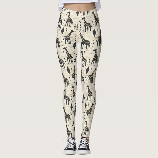 Boho Giraffe Tribal Mönster Leggings (Framsida)