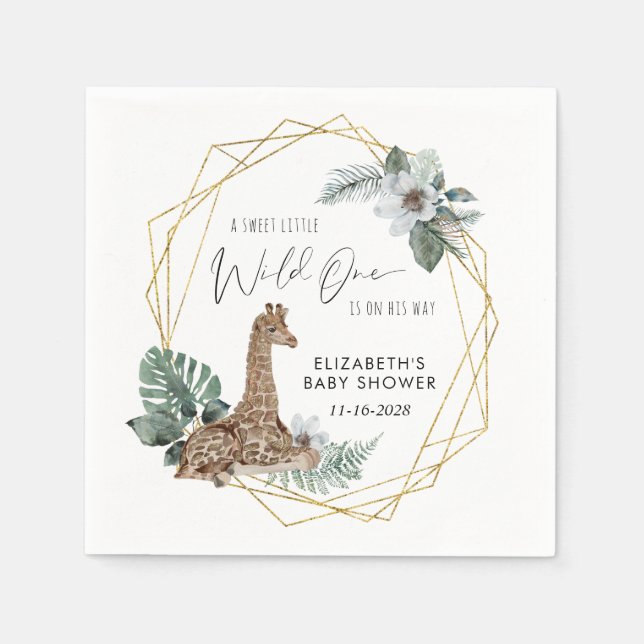 Boho Giraffe Watercolor Baby Shower Pappersservett (Framsidan)