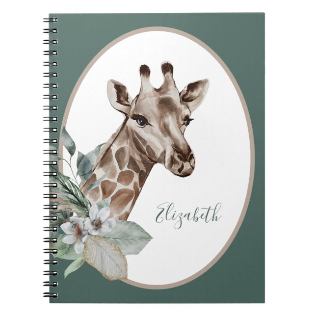 Boho Giraffe Watercolor Monogram Anteckningsbok (Framsidan)