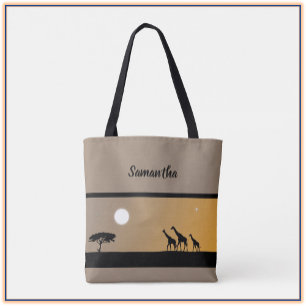 Boho Giraffes vid solnedgången med full måne Tygkasse
