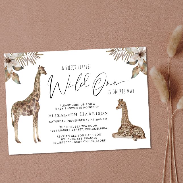 Boho Giraffes Watercolor Baby Shower Inbjudningar (Embrace the adventure and celebrate the arrival of your little wild one!)