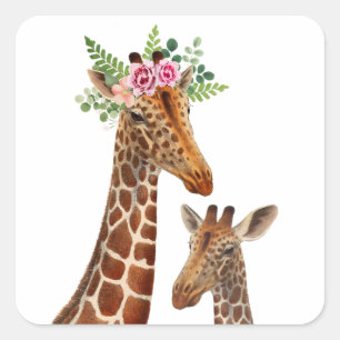 Boho giraffmammor + Baby shower Fyrkantigt Klistermärke