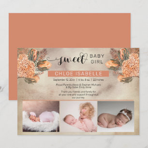 Boho Girl 3 Photo Pampas Grass Blommigt Birth Meddelande