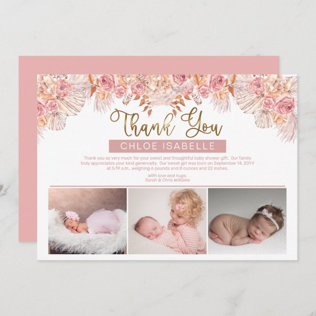 Boho Girl 3 Photo Pampas Grass | Ro Blommigt Tack Kort (Fram/baksida)