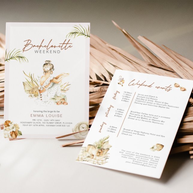 Boho Girl Beach Pampas Grass Bachelorette Inbjudningar (Skapare uppladdad)