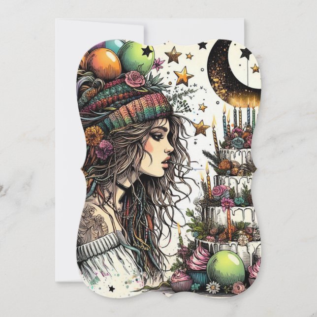 Boho Girl Birthday Card | Kort för hälsning (Framsida)