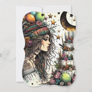 Boho Girl Birthday Card Kort för hälsning