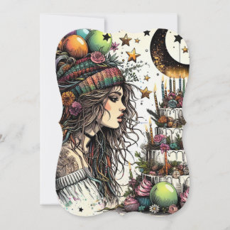Boho Girl Birthday Card | Kort för hälsning