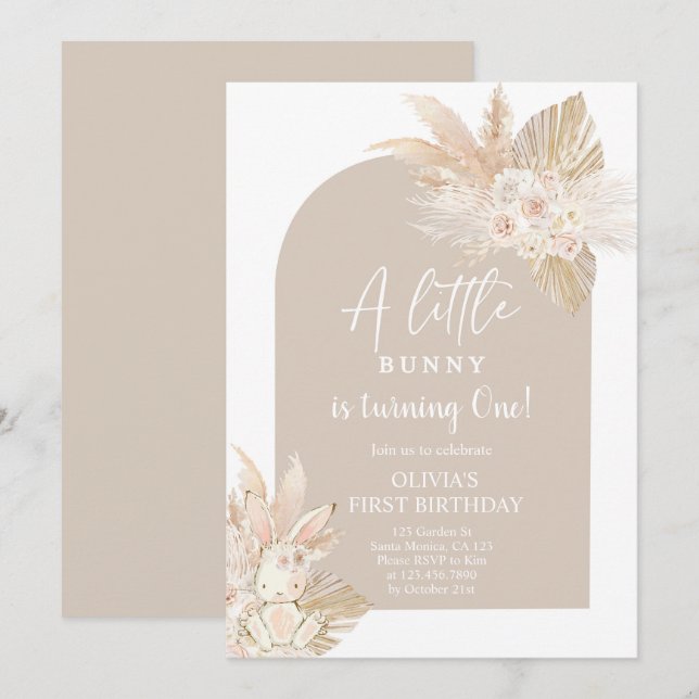 Boho Girl Bunny Rabbit Birthday-inbjudan Inbjudningar (Fram/baksida)