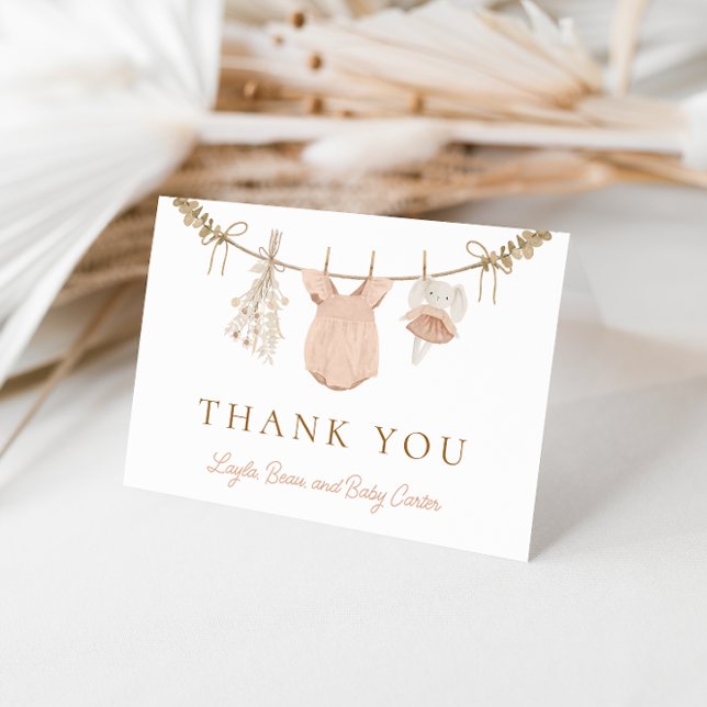 Boho Girl Clothesline Baby Shower Tack för kortet Kort (Skapare uppladdad)