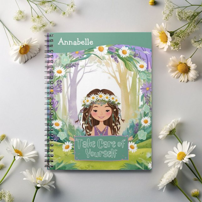 Boho Girl Grönt "Ta hand om dig själv" Anteckningsbok (Skapare uppladdad)