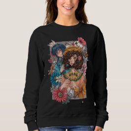 Boho Girl with Floral Sweatshirt T Shirt
