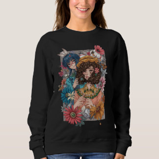 Boho Girl with Floral Sweatshirt T Shirt