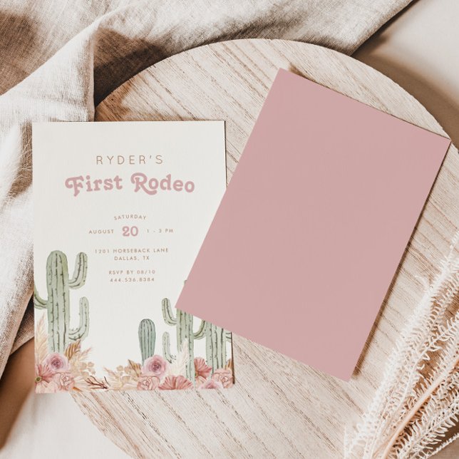 Boho Girls First Rodeo Cowgirl Birthday Inbjudningar (Customize the background and text colors to suit your birthday party theme perfectly!)