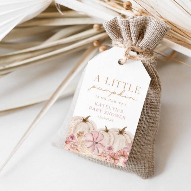 Boho Girls Pampas Grass Pumpkin Favor & Presentetikett (Fully customizable! Edit colors & text using the design tool.)