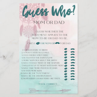 Boho Gissa vem baby shower-spel Flygblad