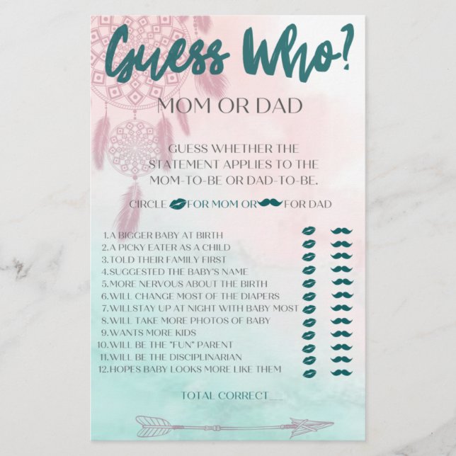 Boho Gissa vem baby shower-spel Flygblad (Framsidan)